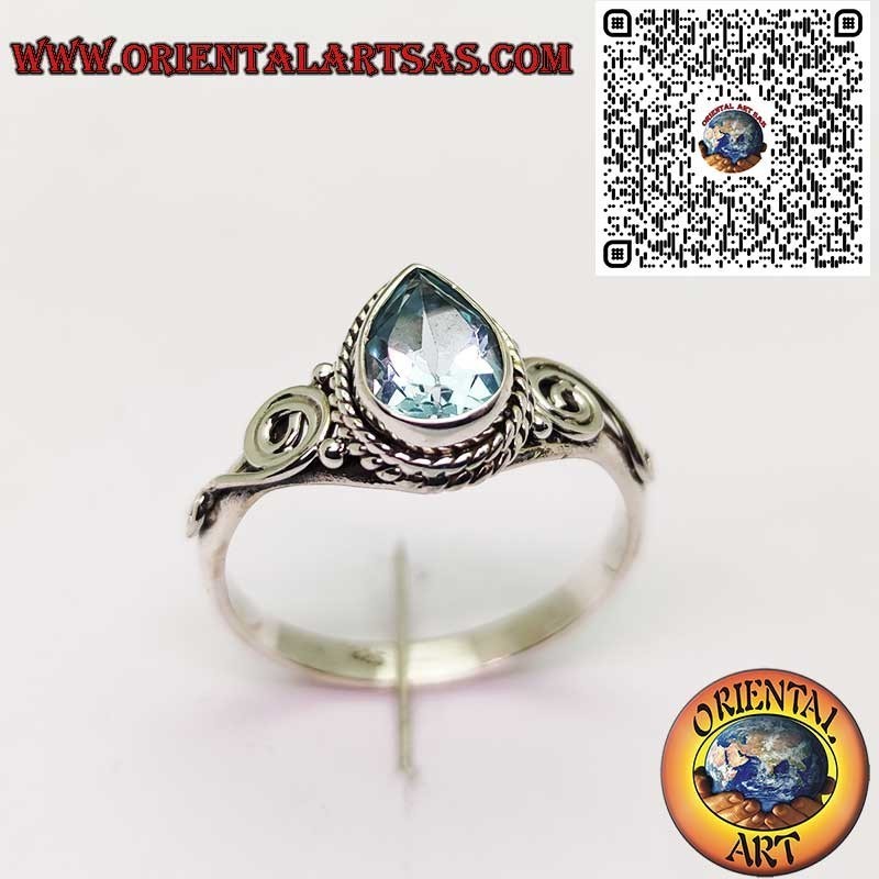 Anillo Topacio Natural Gota Plata 925 - Espiral Simbólica
