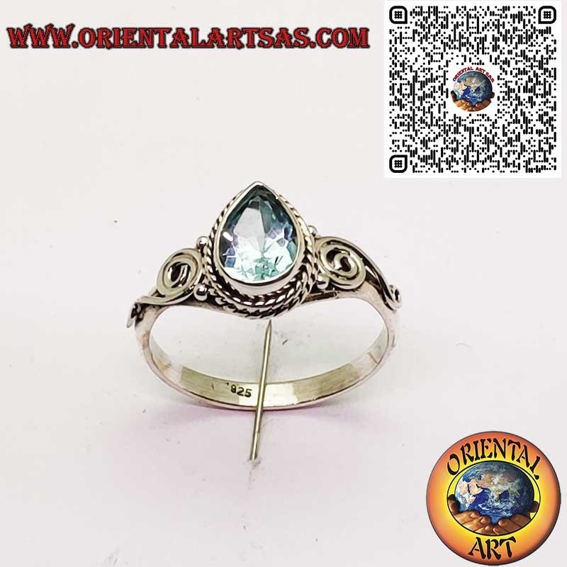 Bague Topaze Naturelle Goutte Argent 925 - Spirale Symbolique