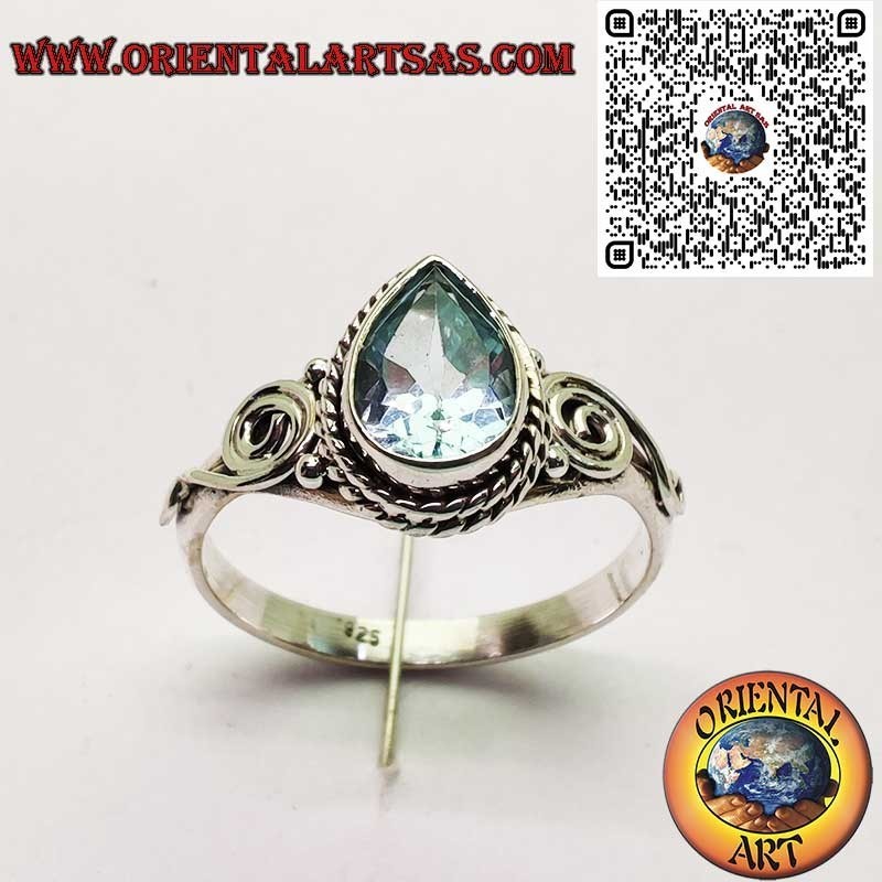Bague Topaze Naturelle Goutte Argent 925 - Spirale Symbolique