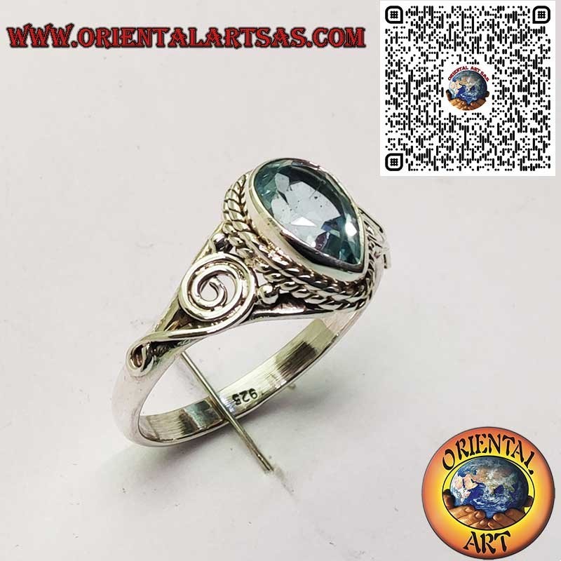 Anillo Topacio Natural Gota Plata 925 - Espiral Simbólica