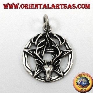 Anhänger in silber, pentacle mit Hirschkopf
