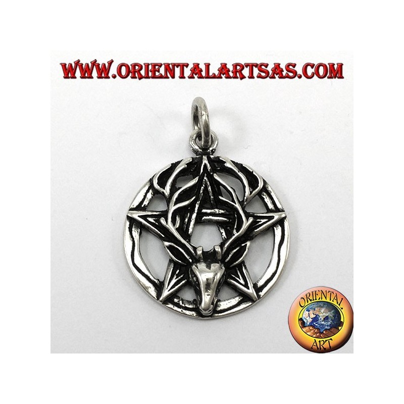 Pendentif en argent, pentacle avec tête de cerf