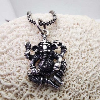 Ganesha (Ganescha) Sterling Silver 925 Burnished Pendant - God of Success and Wisdom