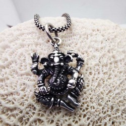 Ciondolo Ganesh (Ganescha) in Argento 925 Brunito - Dio del Successo e Saggezza