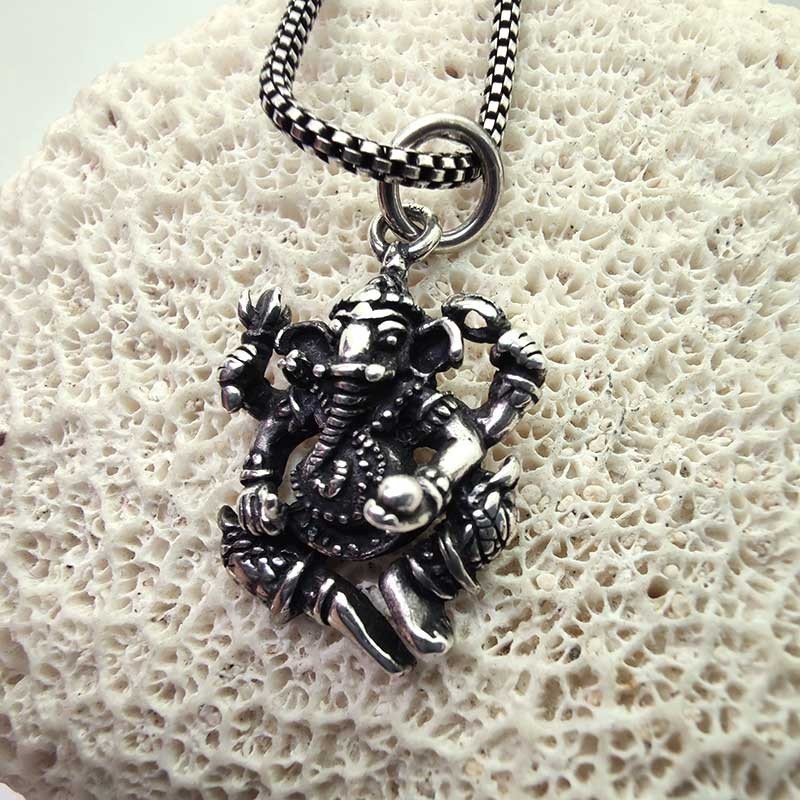 Ganesha Burnished Silver 925 Pendant - Amulet of Success and Obstacles