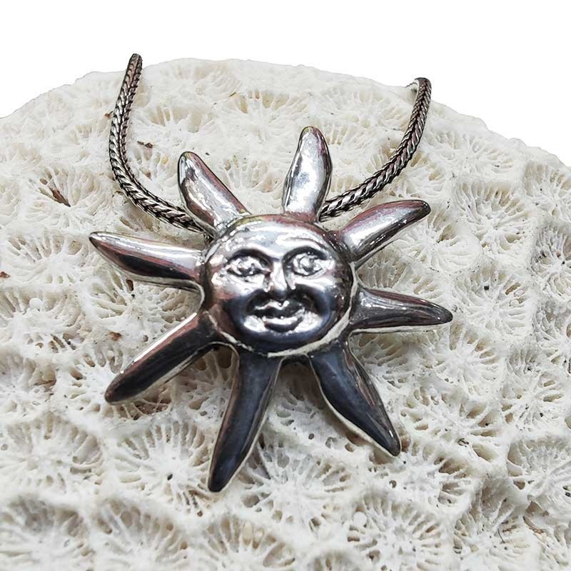 Colgante Sol Rostro Plata 925 Liso - Energía y Alegría