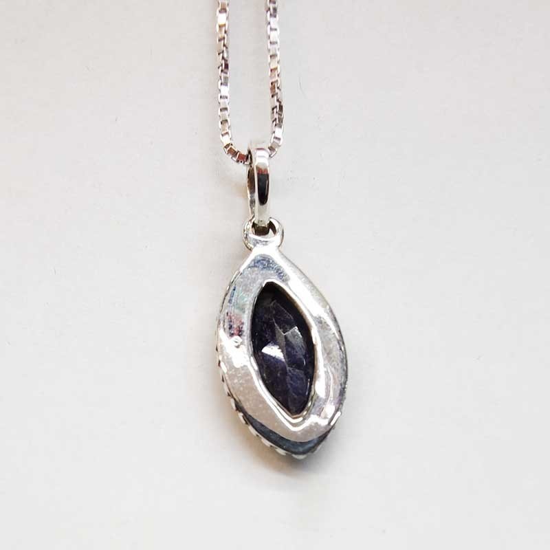 Pendentif Saphir Naturel Navette Argent 925 - Bordure Tressée