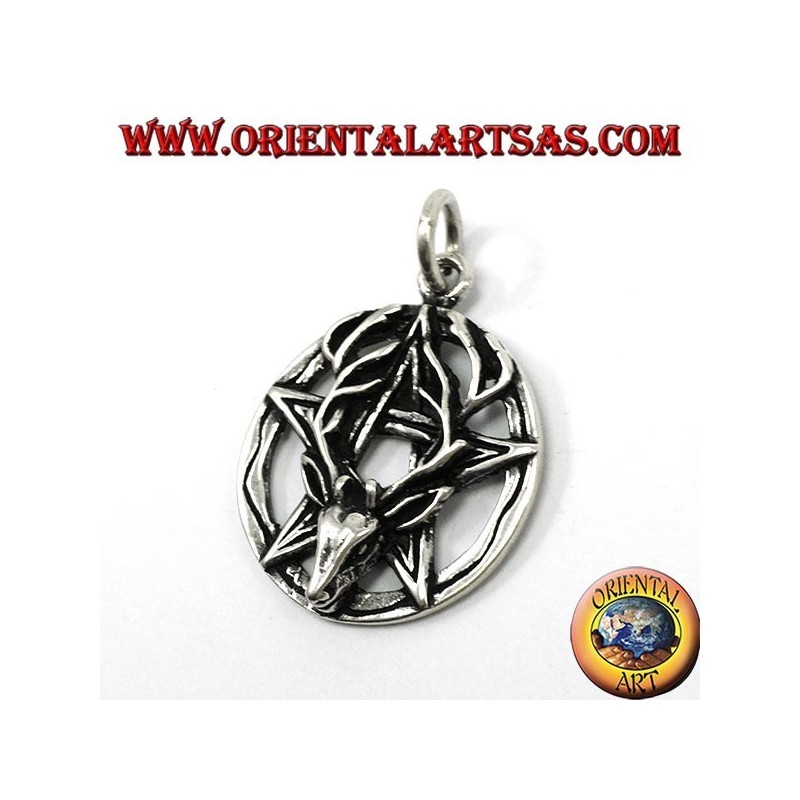 Anhänger in silber, pentacle mit Hirschkopf