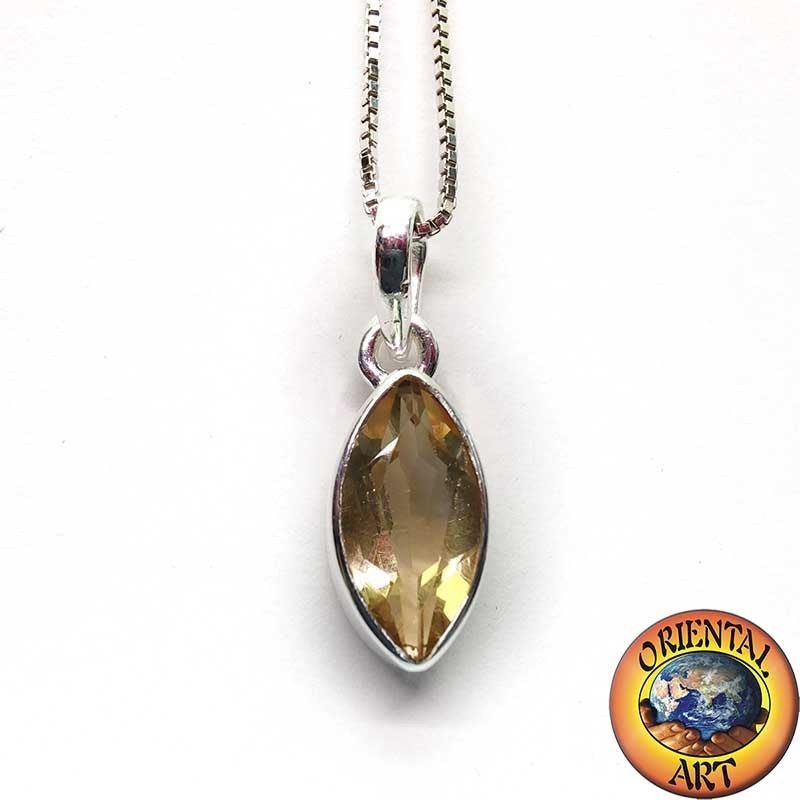 Natural Yellow Topaz Pendant Sterling Silver 925 - Marquise Cut