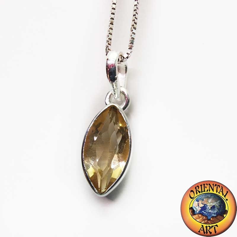 Natural Yellow Topaz Pendant Sterling Silver 925 - Marquise Cut