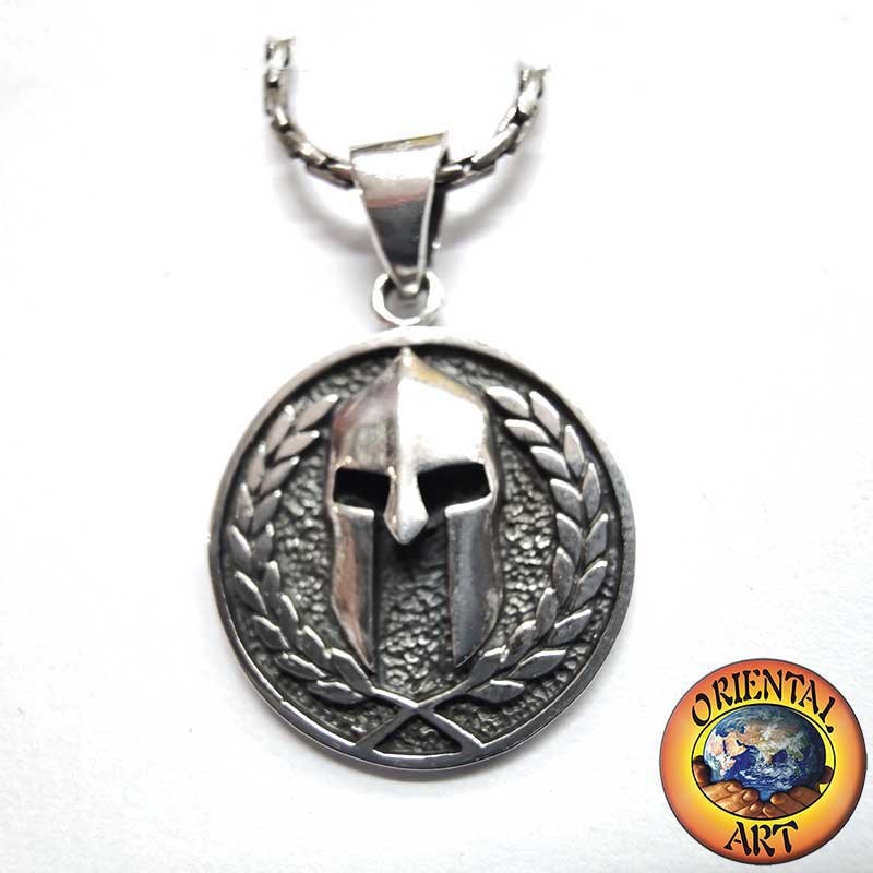Medaillon Anhänger 925er Silber Spartaner Helm und Lorbeerkranz – Symbol des Ruhms