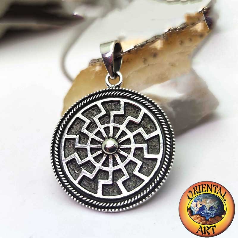 Large Inlaid Solar Wheel Sterling Silver 925 Pendant - Cosmic Symbol