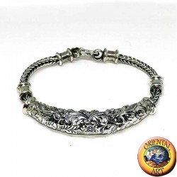 Schlangenarmband aus 925er Silber mit ziseliertem Blumeneinsatz
