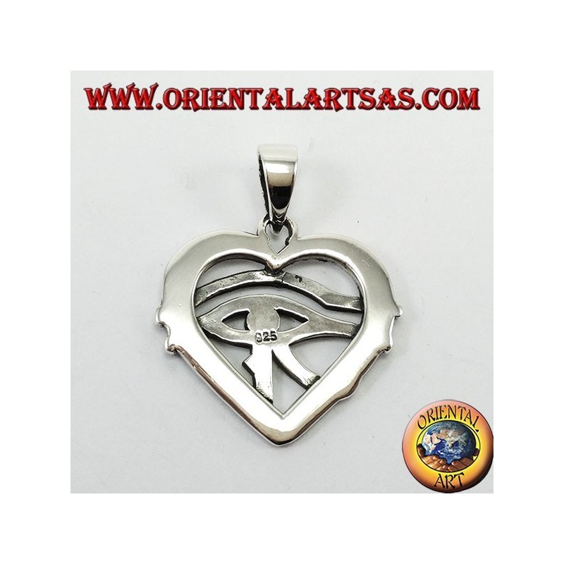 Silver pendant, Horus eye on the heart symbolizes love and prosperity
