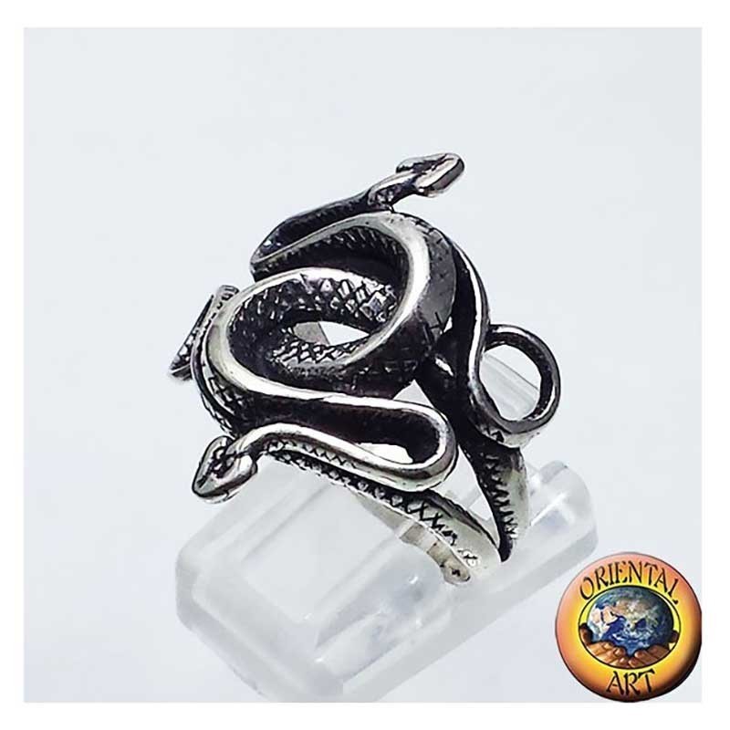 Anello Due Cobra Attorcigliati Argento 925 - Gioiello Uomo Serpente