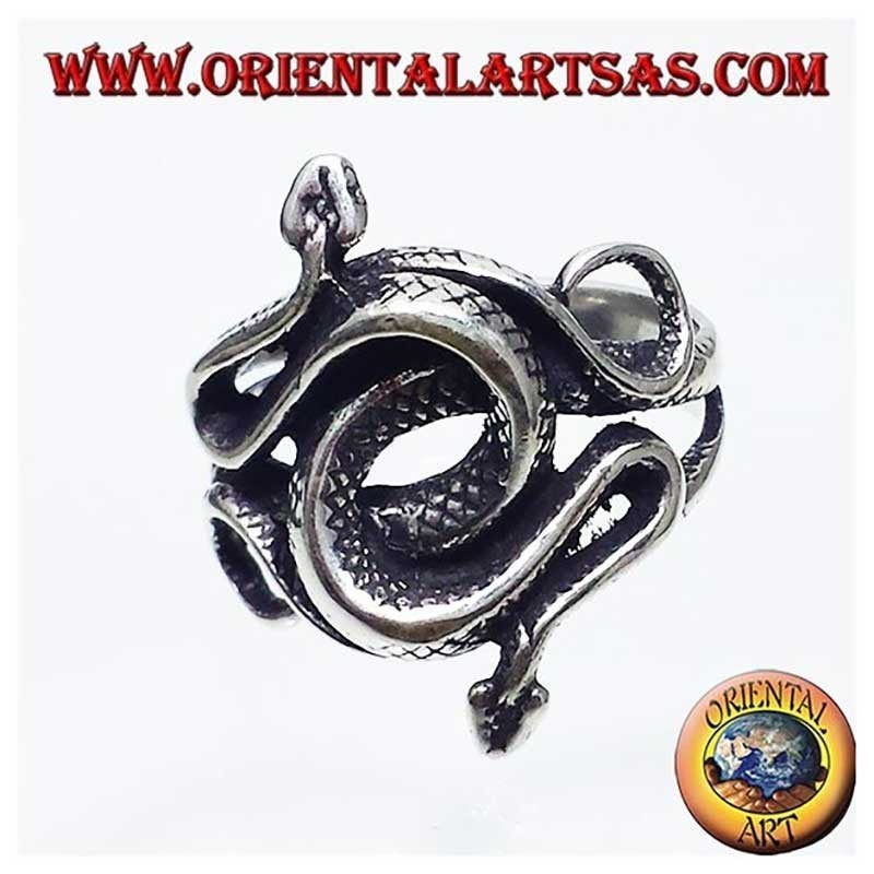 Two Twisted Cobras Ring 925 Sterling Silver - Snake Men's Jewelry