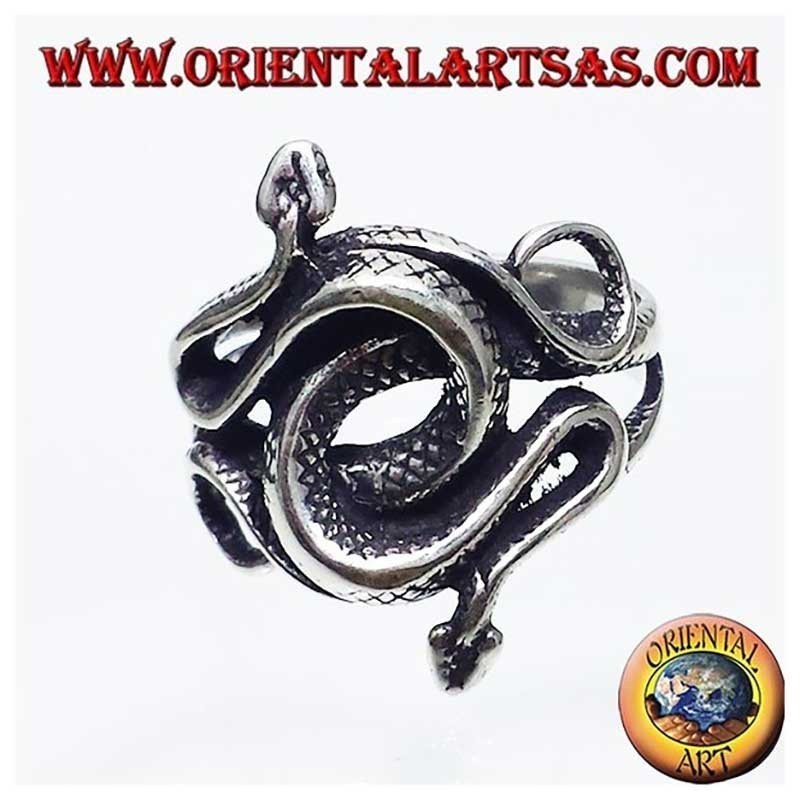Anello Due Cobra Attorcigliati Argento 925 - Gioiello Uomo Serpente