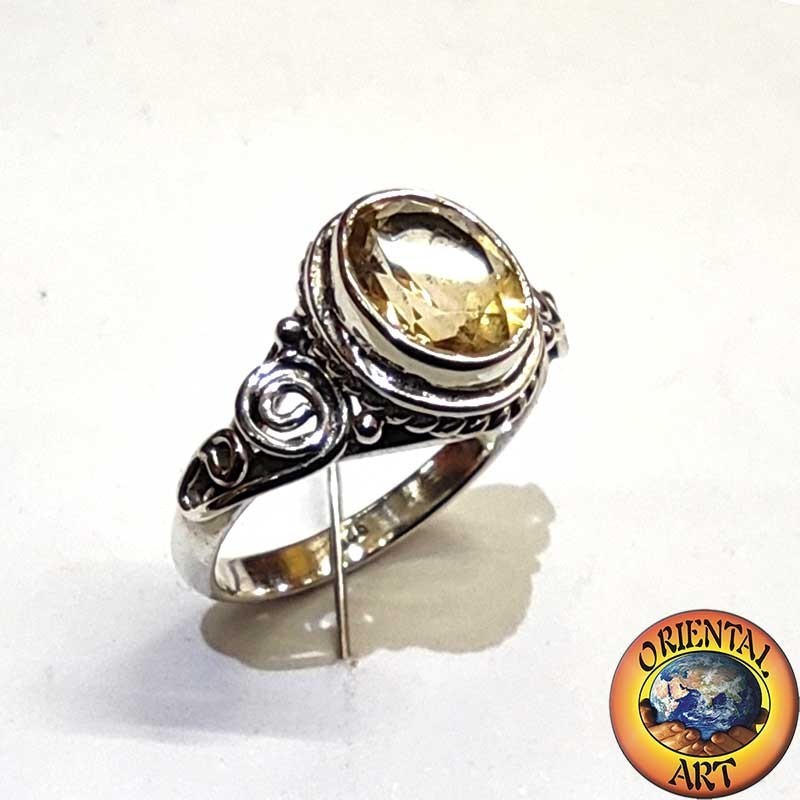 925 Silberring Natürlicher Gelber Topaz Oval Spirale