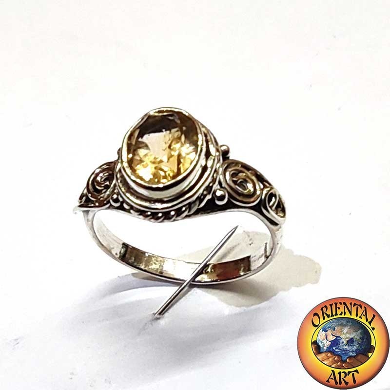 925 Silver Ring Natural Yellow Topaz Oval Spiral