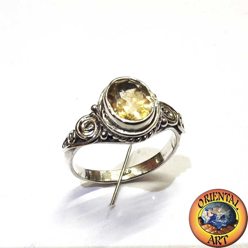 Anillo Plata 925 Topacio Amarillo Natural Ovalado Espiral