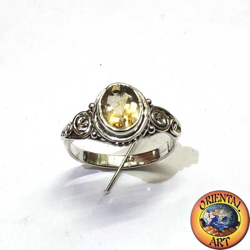 Anillo Plata 925 Topacio Amarillo Natural Ovalado Espiral