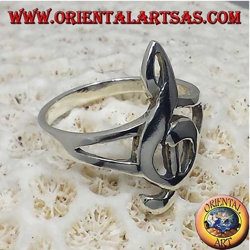 Large 925 Sterling Silver Treble Clef Ring | Music Jewelry