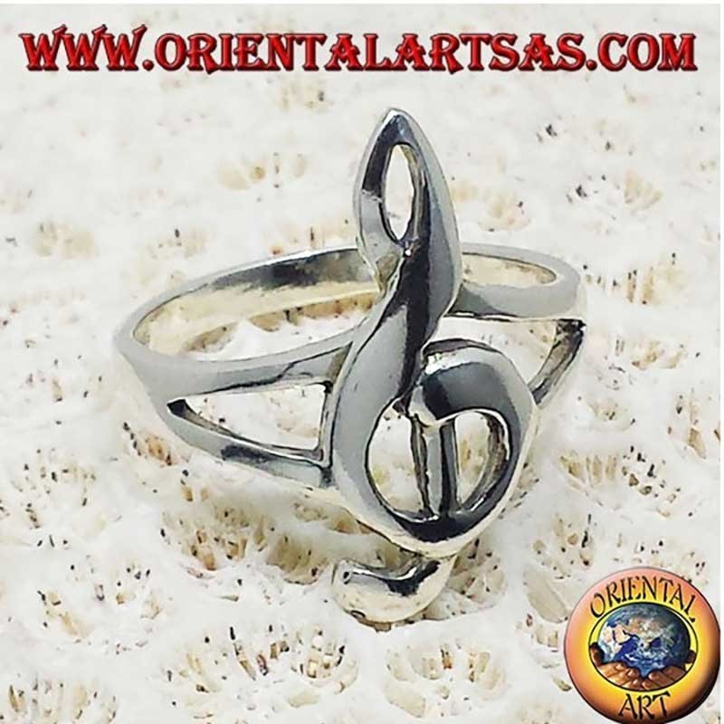 Large 925 Sterling Silver Treble Clef Ring | Music Jewelry