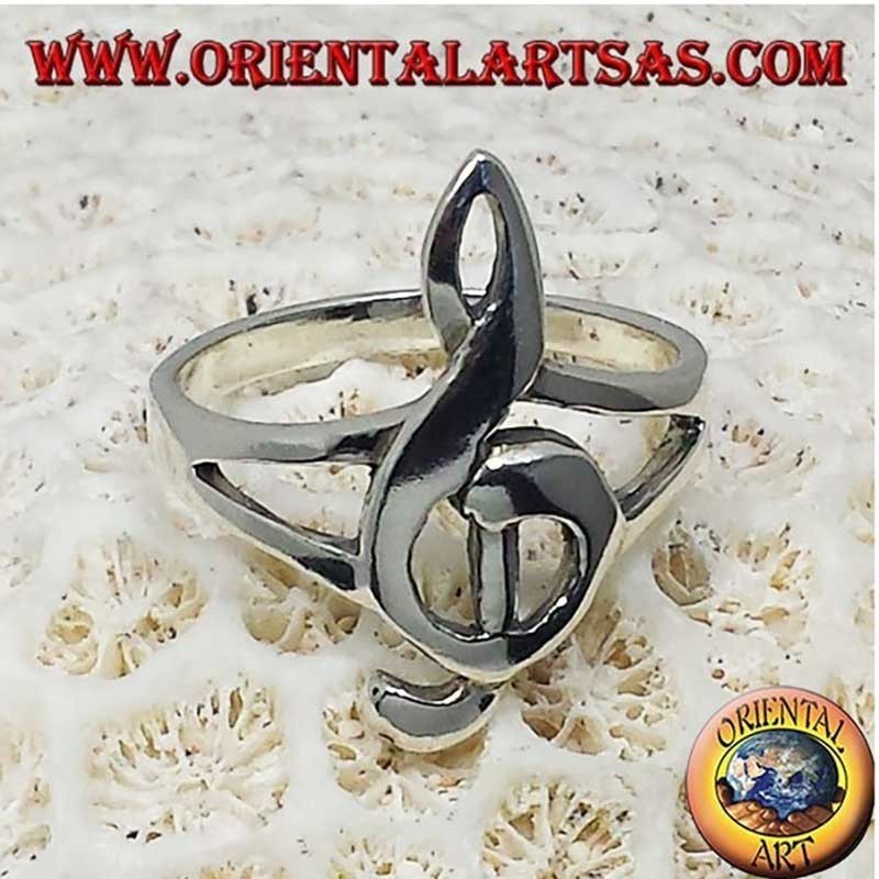 Large 925 Sterling Silver Treble Clef Ring | Music Jewelry