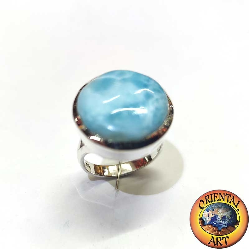 Anillo Plata 925 y Larimar Redonda 20mm | Joya Exclusiva