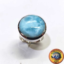 Round Larimar Ring 925 Silver - Unique Piece Elegance and Harmony Oriental Art