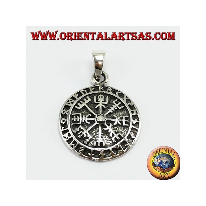 Silver Pendant, Aegishjalmur and Vegvisir with Celtic Runes (Small)