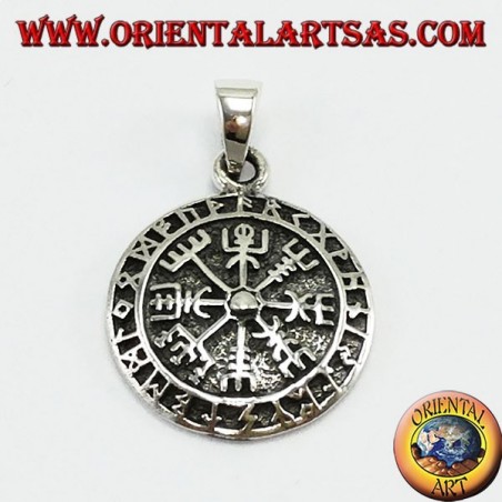 Ciondolo d'argento aegishjalmur e vegvisir con rune celtiche (piccolo)