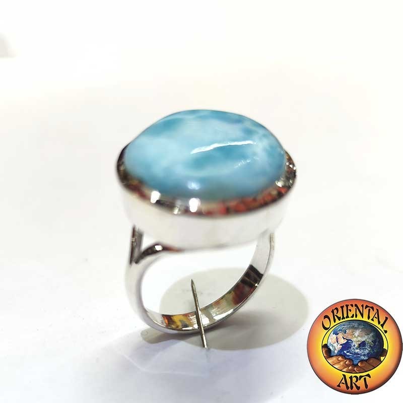 Unique 925 Silver Ring with Round Larimar 20mm | Handcrafted