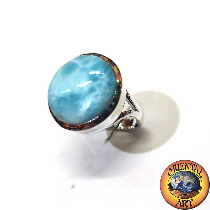 Anillo Plata 925 y Larimar Redonda 20mm | Joya Exclusiva