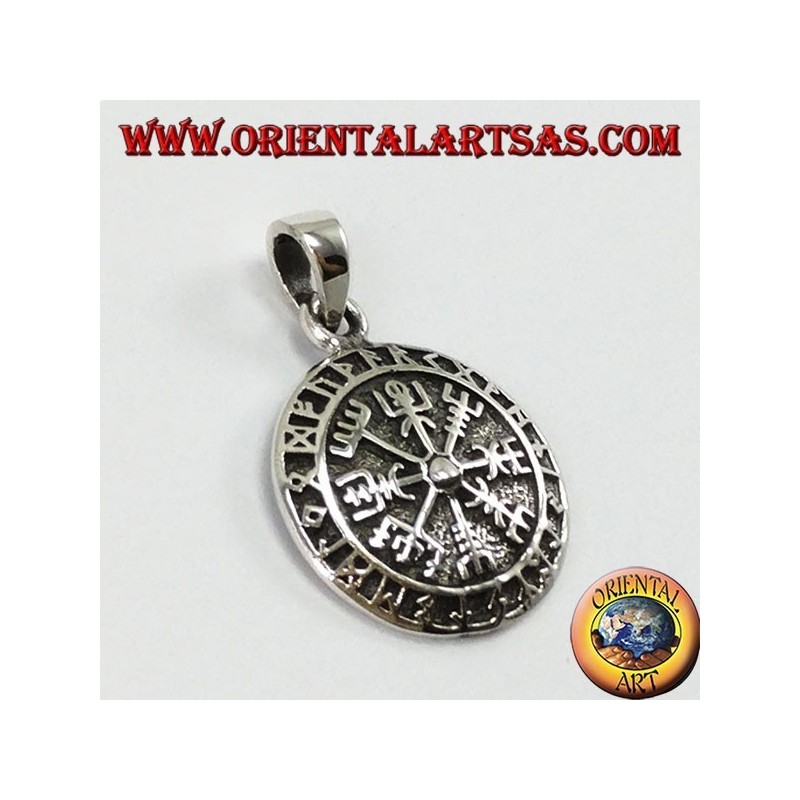 Silver Pendant, Aegishjalmur and Vegvisir with Celtic Runes (Small)