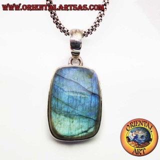 Rechteckiger Natur Labradorit Anhänger 925 Silber - Oriental Art