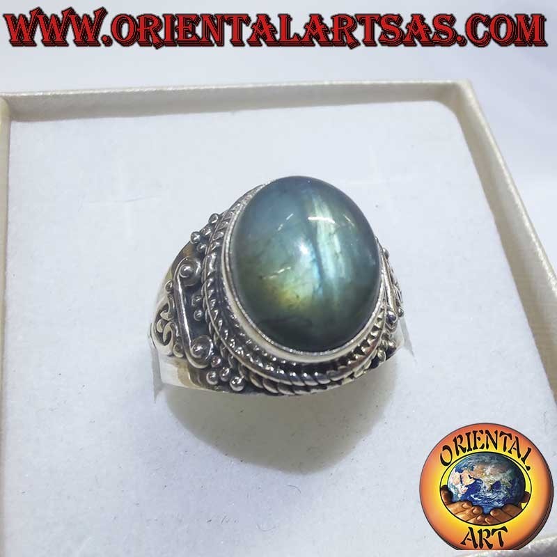 Halbmond Bandring Ovaler Labradorit 11x9mm 925 Silber | Oriental Art