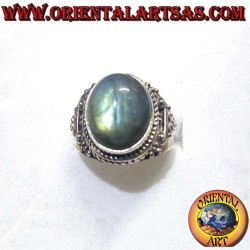 Wide Crescent Band Ring Oval Labradorite 925 Silver - Spiritual Jewelry Oriental Art