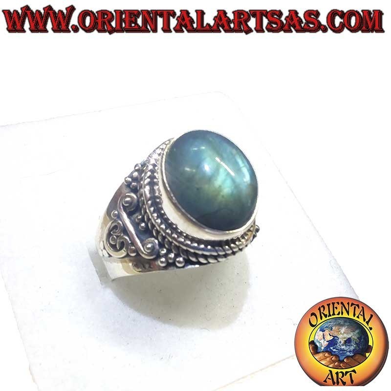 Halbmond Bandring Ovaler Labradorit 11x9mm 925 Silber | Oriental Art