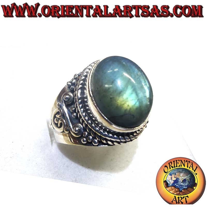 Crescent Band Ring Oval Labradorite 11x9mm 925 Silver | Oriental Art