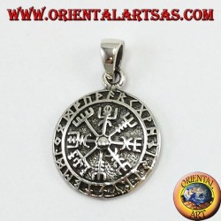 Silver Pendant, Aegishjalmur and Vegvisir with Celtic Runes (Small)