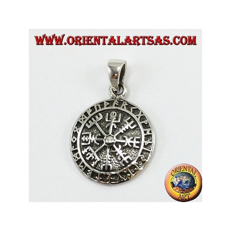 Silber Anhänger, Aegishjalmur und Vegvisir mit keltischen Runen (klein)