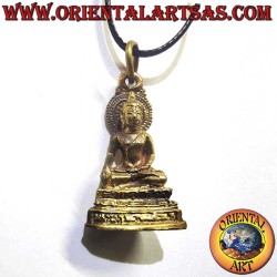 Ciondolo spirituale raffigurante Buddha in Bhumisparsha Mudra con simbolo Unalome sul retro.