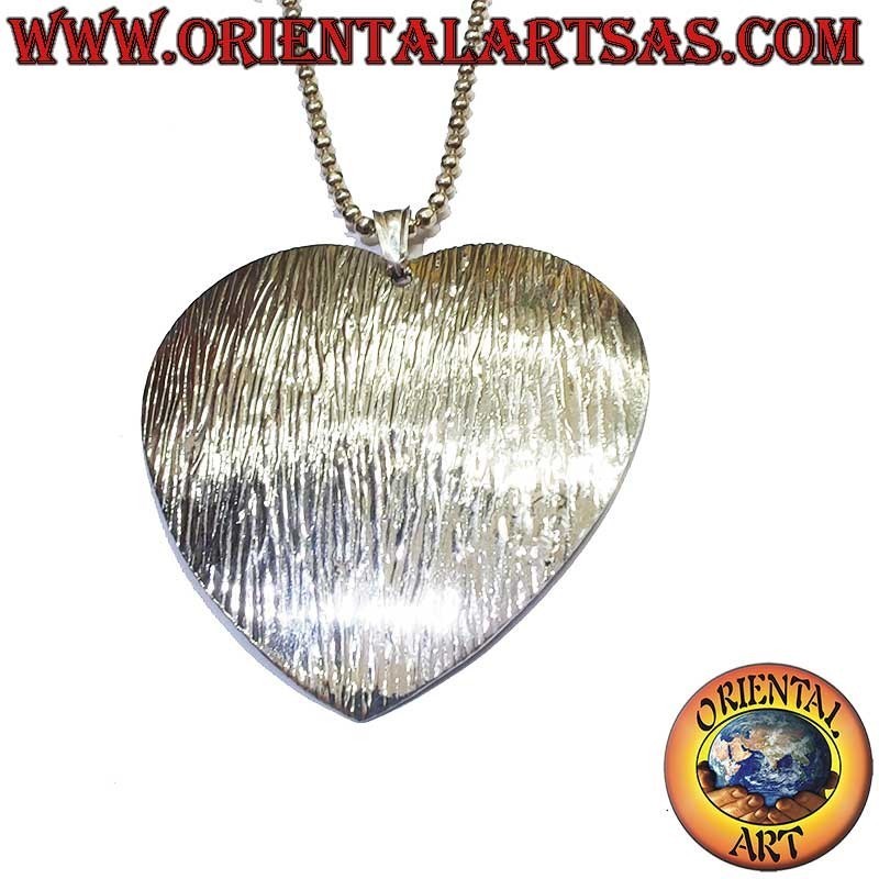 Ciondolo Cuore Rigato Diamantato Argento 925 45mm | Oriental Art