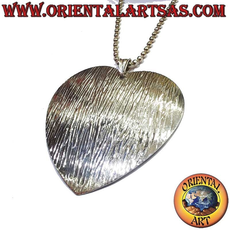 Colgante Corazón Estriado Diamantado Plata 925 45mm | Oriental Art