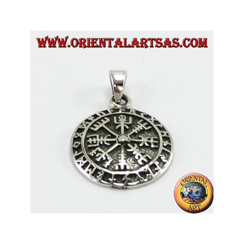 Pendentif en argent, Aegishjalmur et Vegvisir avec des runes celtiques (petites)