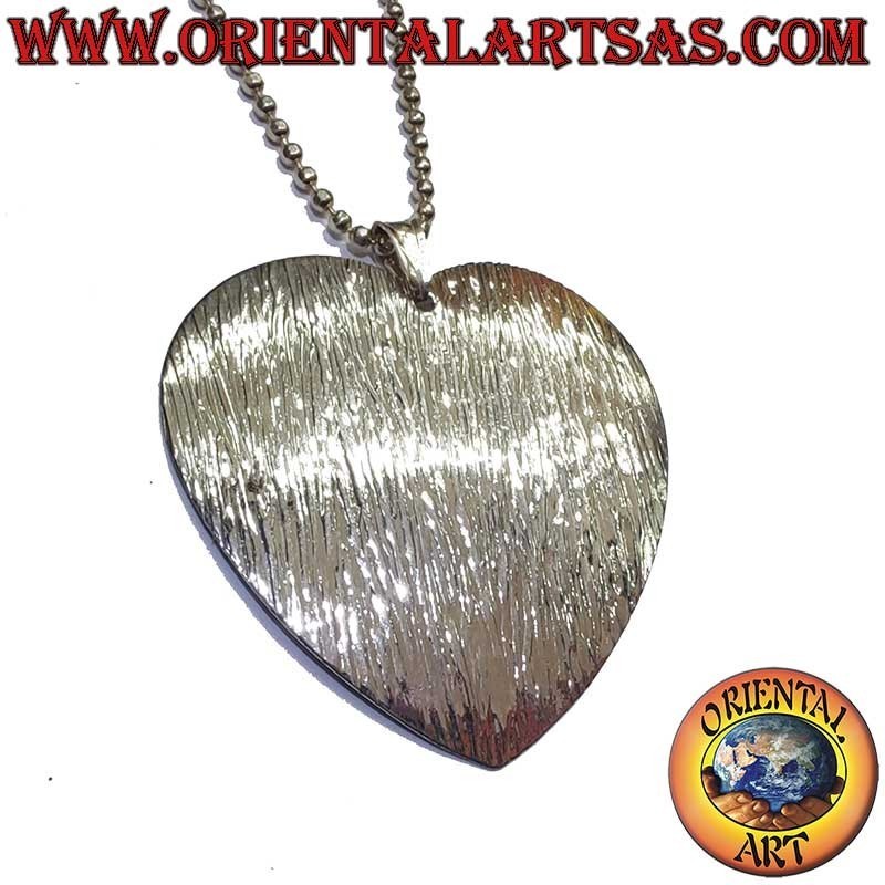 Colgante Corazón Estriado Diamantado Plata 925 45mm | Oriental Art