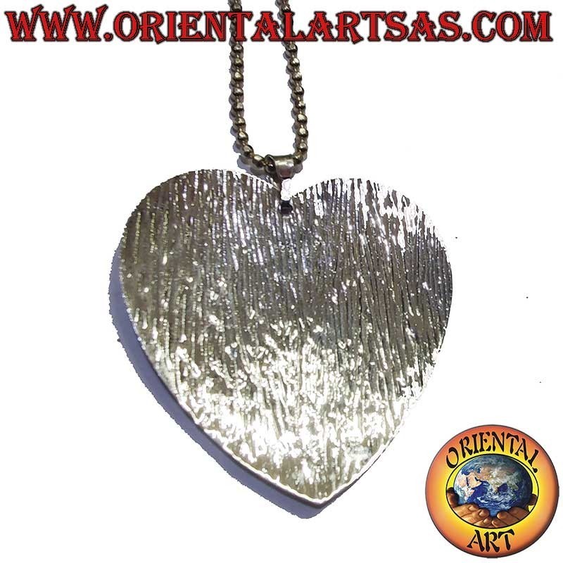Colgante Corazón Estriado Diamantado Plata 925 45mm | Oriental Art