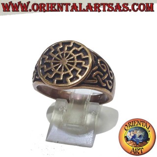 Bronze Ring Black Sun Celtic Knot High Relief - Symbolic Jewelry Oriental Art