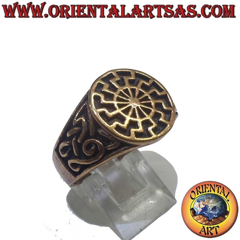 Anillo Bronce Sol Negro Nudo Celta Alto Relieve 14mm | Oriental Art